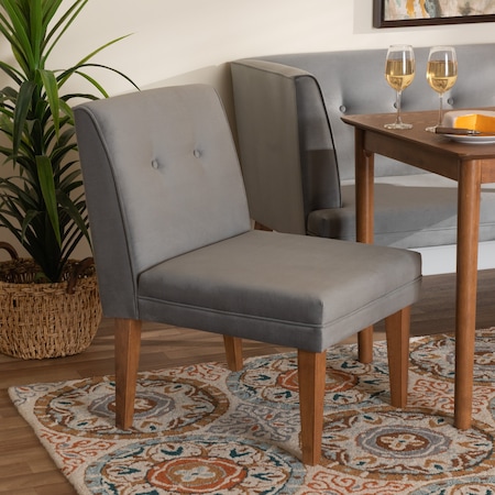 Baxton Studio Stewart MidCentury Modern Grey Velvet Upholstered and Walnut Brown Finished Wood Dining Chair 214-11698-ZORO